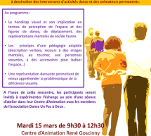 « L’accueil des personnes déficientes visuelles dans les ateliers de danse », rencontre le 15 mars au Centre René Goscinny